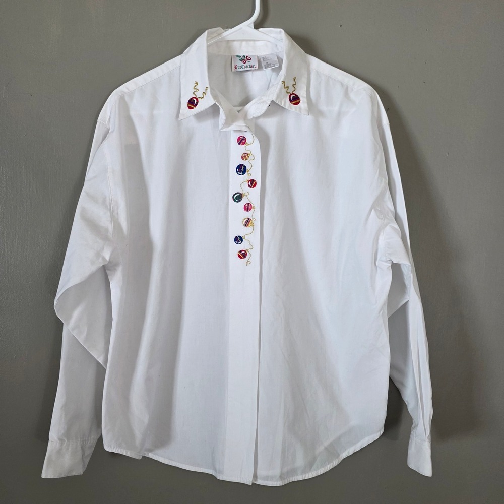 Nutcracker Womens Christmas Button Down Top Size Medium Ornament Embroidered